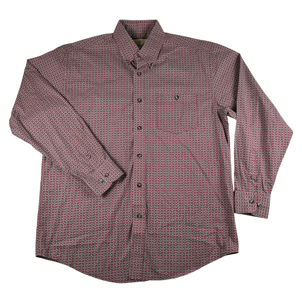 Wrangler Shirt Mens Large Red Geometric Print Long Sleeve Button Down Western